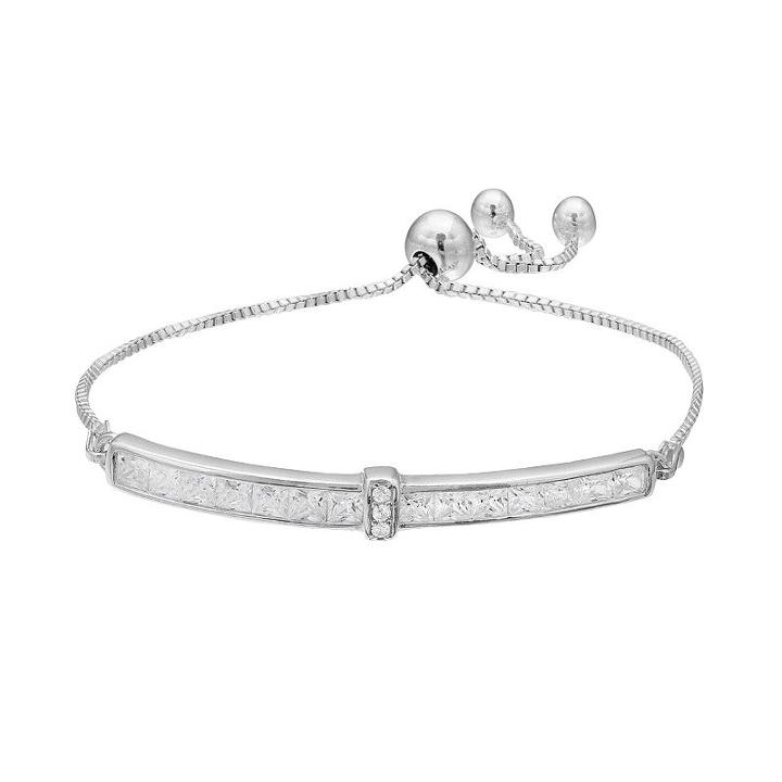 Sterling Silver Cubic Zirconia Bar Lariat Bracelet, Women's