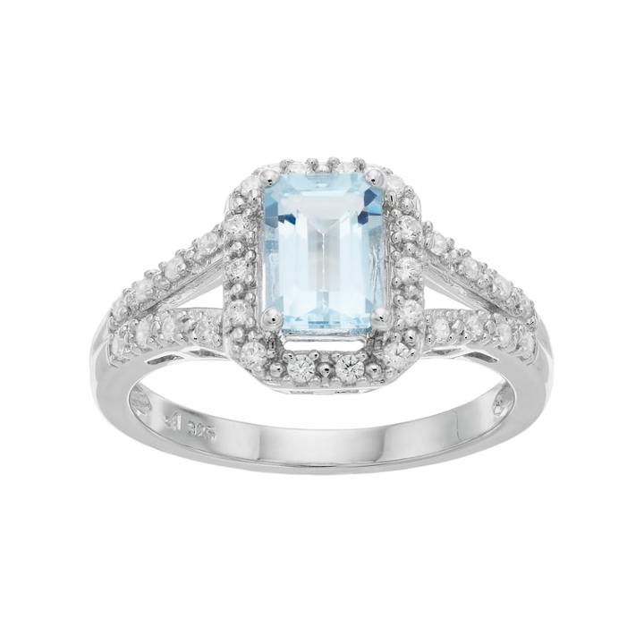 Sterling Silver Aquamarine & Cubic Zirconia Halo Ring, Women's, Size: 7, Blue