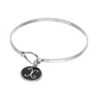 Silver-plated Initial Charm Bangle Bracelet, Women's, Size: 7.5, Grey