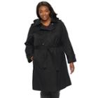 Plus Size Tower By London Fog Hooded Trench Coat, Women's, Size: 1xl, Black