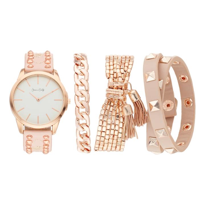 Women's Studded Watch & Bracelet Set, Size: Large, Pink