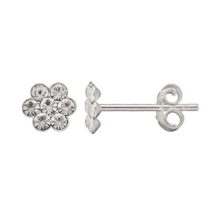Itsy Bitsy Sterling Silver Crystal Flower Stud Earrings, Women's, Grey