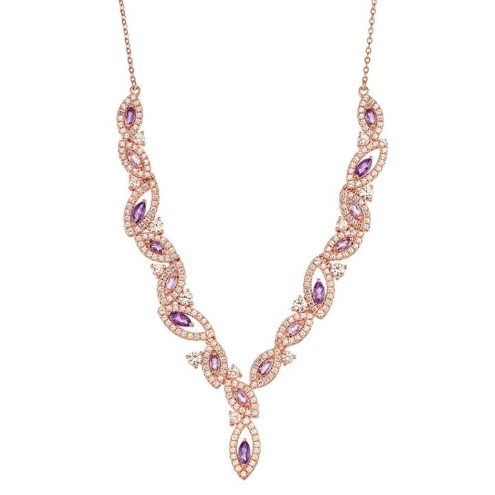 14k Rose Gold Over Silver Amethyst & Lab-created White Sapphire Marquise Necklace, Women's, Size: 18, Purple
