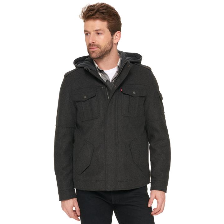 Men's Levi's&reg; Wool-blend Hooded Trucker Jacket, Size: Xl, Dark Grey