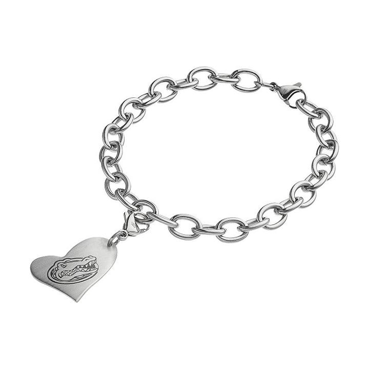 Fiora Stainless Steel Florida Gators Heart Charm Bracelet, Women's, Size: 8, Grey
