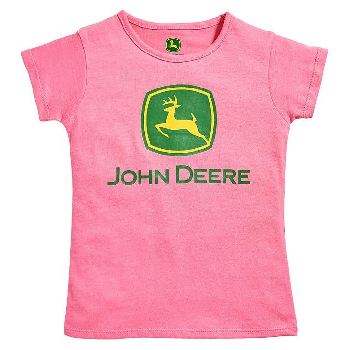 Girls 4-6x John Deere Logo Crewneck Tee, Girl's, Size: 6x, Med Pink