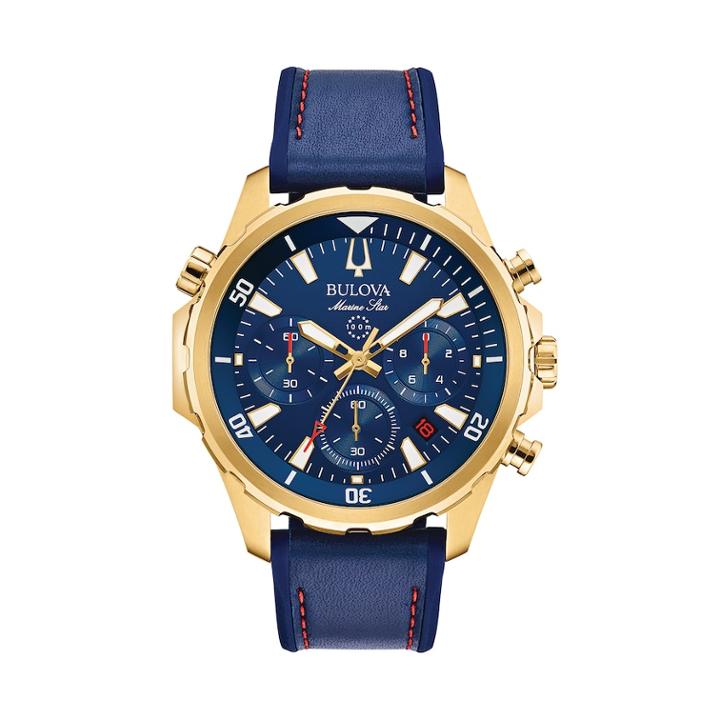 Bulova Men's Marine Star Leather Chronograph Watch - 97b168, Size: Large, Blue