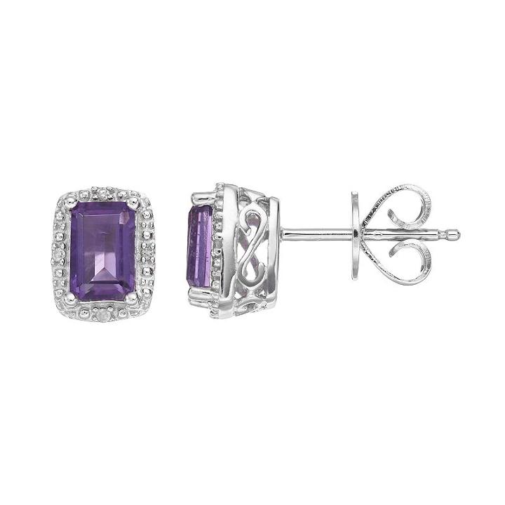 Sterling Silver Amethyst & Diamond Accent Halo Stud Earrings, Women's, Purple