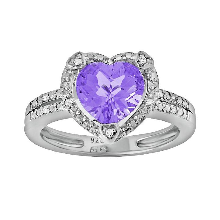 Sterling Silver Amethyst And Diamond Accent Heart Frame Ring, Women's, Size: 7, Purple