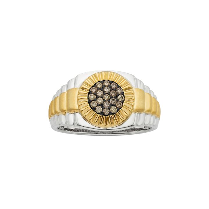 Men's Two Tone 10k Gold 1/4 Carat T.w. Diamond Cluster Band, Size: 11.50, Brown