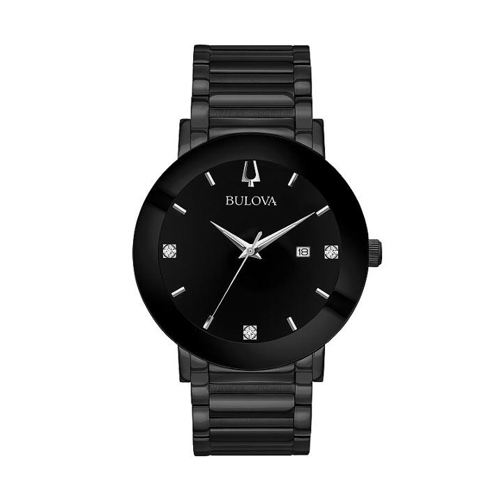 Bulova Men's Modern Diamond Black Ion-plated Stainless Steel Watch - 98d144, Size: Large