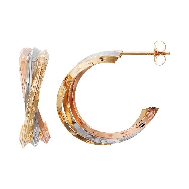 Forever 14k Tri-tone Crisscross Semi-hoop Earrings, Women's, Yellow