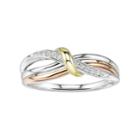 Two Hearts Forever One Tri-tone Sterling Silver Diamond Accent Twist Ring, Women's, Size: 6, White