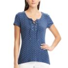 Women's Chaps Print Lace-up Tee, Size: Large, Blue