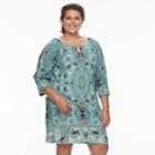 Plus Size Suite 7 Medallion Keyhole Shift Dress, Women's, Size: 22 W, Blue (teal)