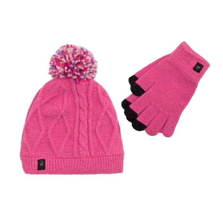 Girls 7-16 Cable-knit Hat & Tech Touch Gloves Set, Pink