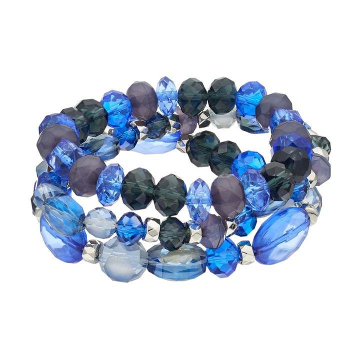 Plus Size Blue Beaded Stretch Bracelet Set, Women's, Med Blue