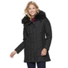 Women's Weathercast Faux-fur Collar Puffer Walker Coat, Size: Medium, Black