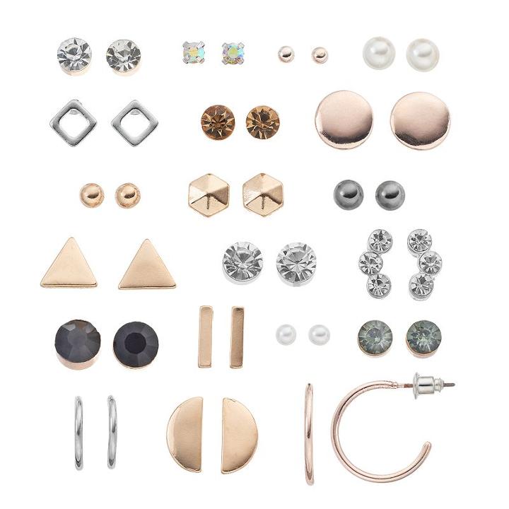 Mudd&reg; Simulated Crystal & Geometric Nickel Free Earring Set, Women's, Multicolor