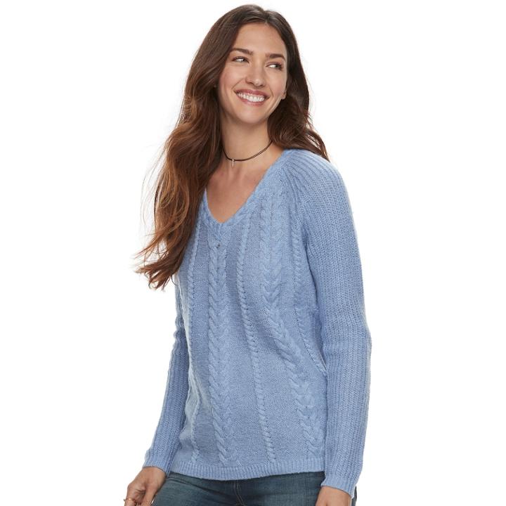 Women's Sonoma Goods For Life&trade; Cable Knit V-neck Sweater, Size: Xl, Med Blue
