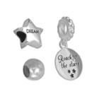 Individuality Beads Sterling Silver Crystal Dream Star Bead And Reach For The Stars Disc Charm Set, Women's, White