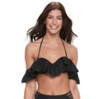 Mix And Match Bust Enhancer Flounce Bandeaukini Top, Size: Xs, Black
