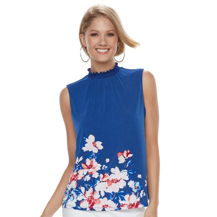Women's Elle&trade; Print Mockneck Top, Size: Xxl, Blue (navy)