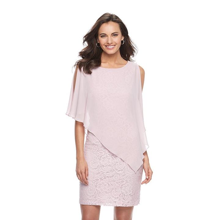 Women's Expo Lace Cold-shoulder Popover Shift Dress, Size: 14, Lt Purple
