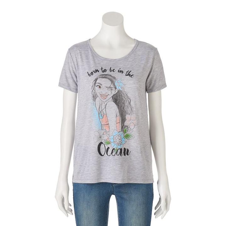 Disney's Juniors' Moana Born To Be In The Ocean Graphic Tee, Girl's, Size: Xs, Med Grey