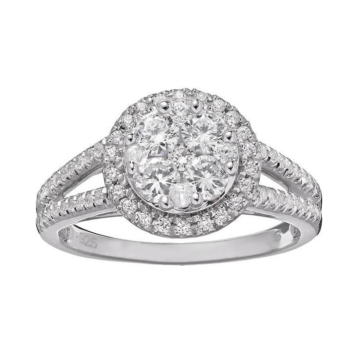 1 Carat T.w. Diamond 10k White Gold Halo Ring, Women's, Size: 7