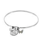 Hallmark Two Tone 18k Gold Over Silver Cubic Zirconia Mom & Butterfly Charm Bangle Bracelet, Women's, Grey