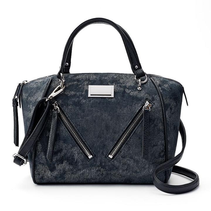 Juicy Couture Diagonal Zipper Denim Satchel, Women's, Black