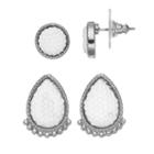 Caviar Nickel Free Round & Teardrop Stud Earring Set, Women's, Natural