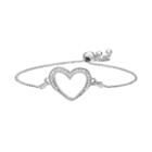 Cubic Zirconia Heart Link Lariat Bracelet, Women's, White