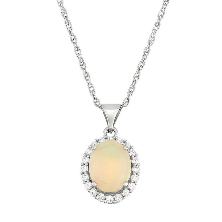 Sterling Silver Ethiopian Opal & Cubic Zirconia Oval Halo Pendant, Women's, Size: 18, White