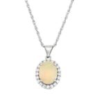 Sterling Silver Ethiopian Opal & Cubic Zirconia Oval Halo Pendant, Women's, Size: 18, White