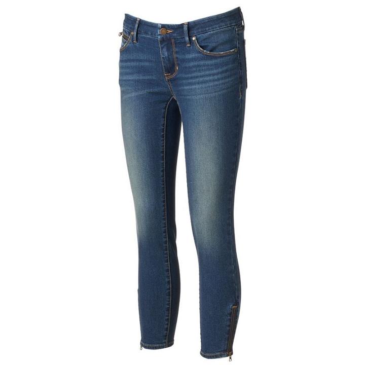 Women's Apt. 9&reg; Faded Zipper Capri Jeans, Size: 14, Med Blue