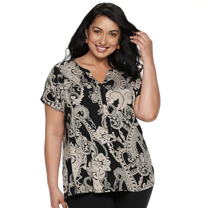 Plus Size Dana Buchman Geometric Placket Top, Women's, Size: 1xl, Med Beige
