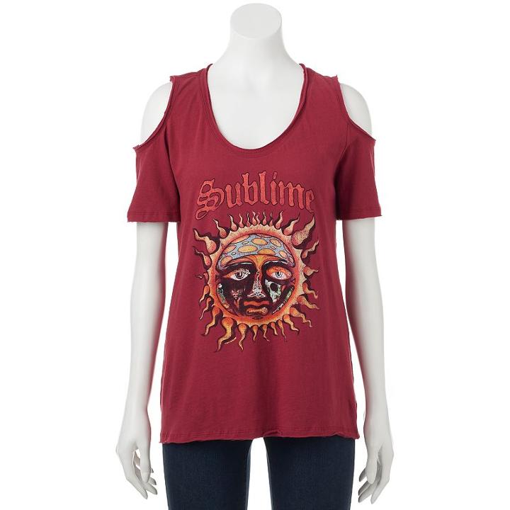 Juniors' Sublime Cold Shoulder Graphic Tee, Teens, Size: Medium, Red