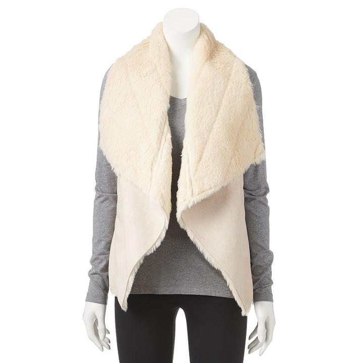 Women's Wdny Black Faux-fur Shearling Vest, Size: Medium, Lt Beige