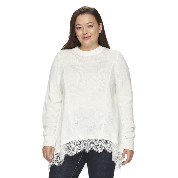 Juniors' Plus Size So&reg; Scalloped Lace Tunic Sweater, Girl's, Size: 2xl, White