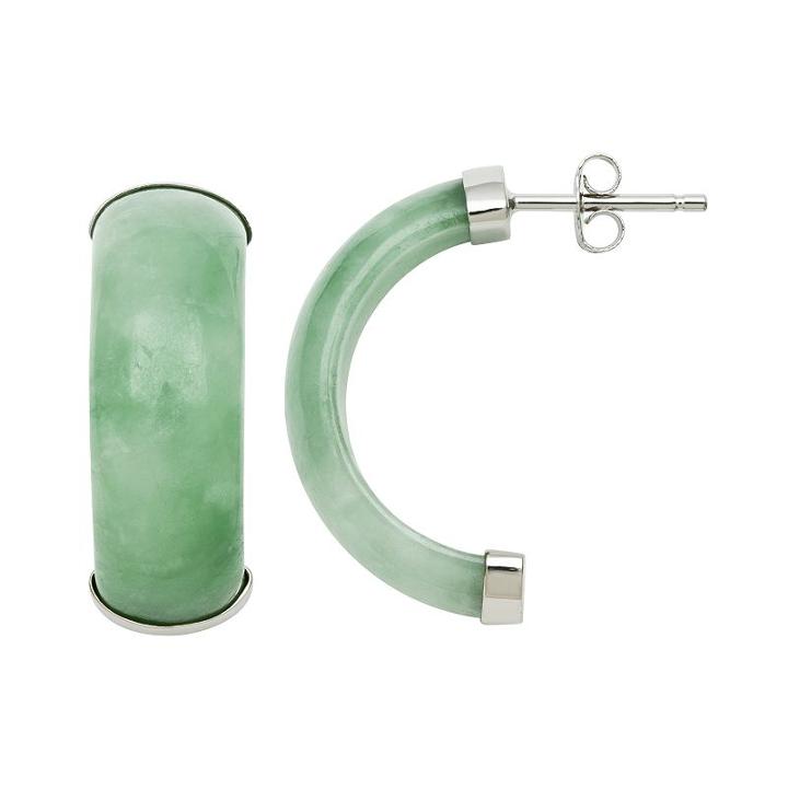 Sterling Silver Jade C-hoop Earrings, Women's, Green