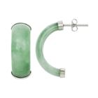 Sterling Silver Jade C-hoop Earrings, Women's, Green