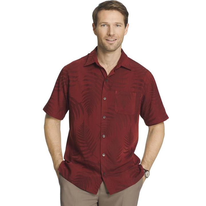 Big & Tall Van Heusen Classic-fit Textured Leaf Jacquard Button-down Shirt, Men's, Size: Xl Tall, Red Other