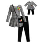 Girls 4-14 Dollie & Me Striped Dress, Leggings & Purse Set, Size: 8, Black