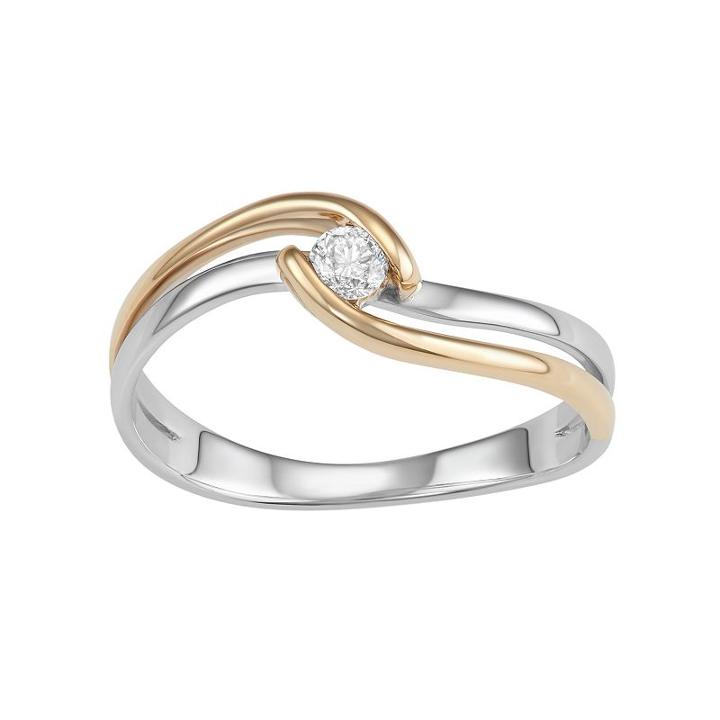 Two Tone 10k Gold 1/10 Carat Tw. Diamond Twist Promise Ring, Women's, Size: 5, White