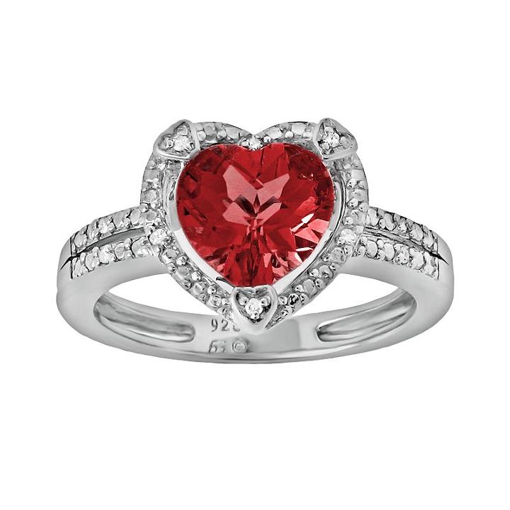 Sterling Silver Lab-created Ruby And Diamond Accent Heart Frame Ring, Women's, Size: 9, Red