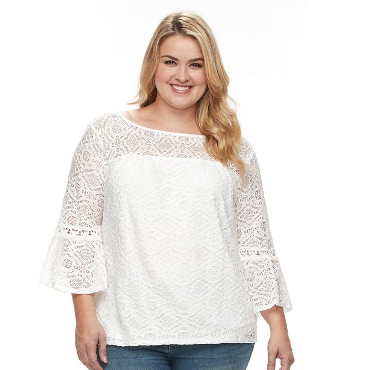 Plus Size Ab Studio Lace Boatneck Top, Women's, Size: 3xl, White Oth