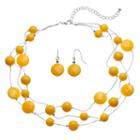 Yellow Bead Multi Strand Necklace & Drop Earring Set, Women's, Med Yellow