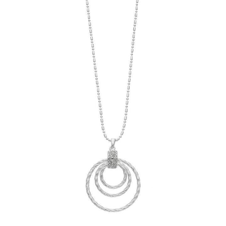 Long Textured Circle Pendant Necklace, Women's, Silver